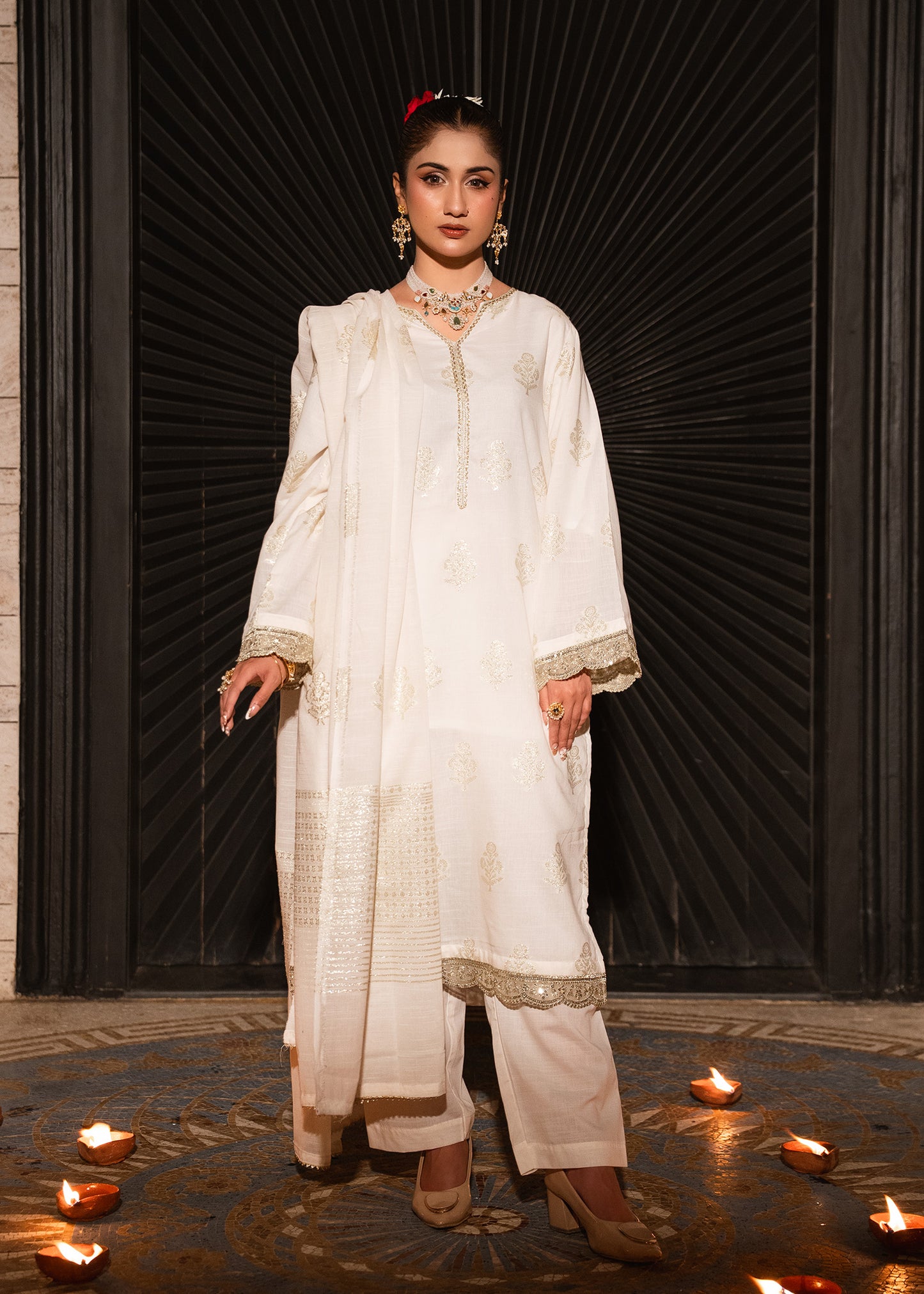 Mehr-e-Zar – Golden Jacquard Three-Piece