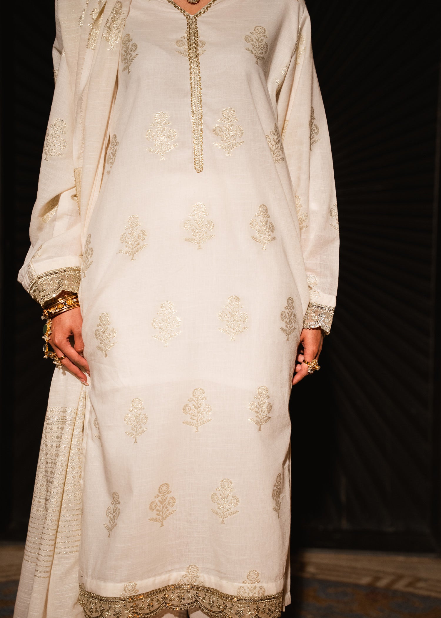 Mehr-e-Zar – Golden Jacquard Three-Piece