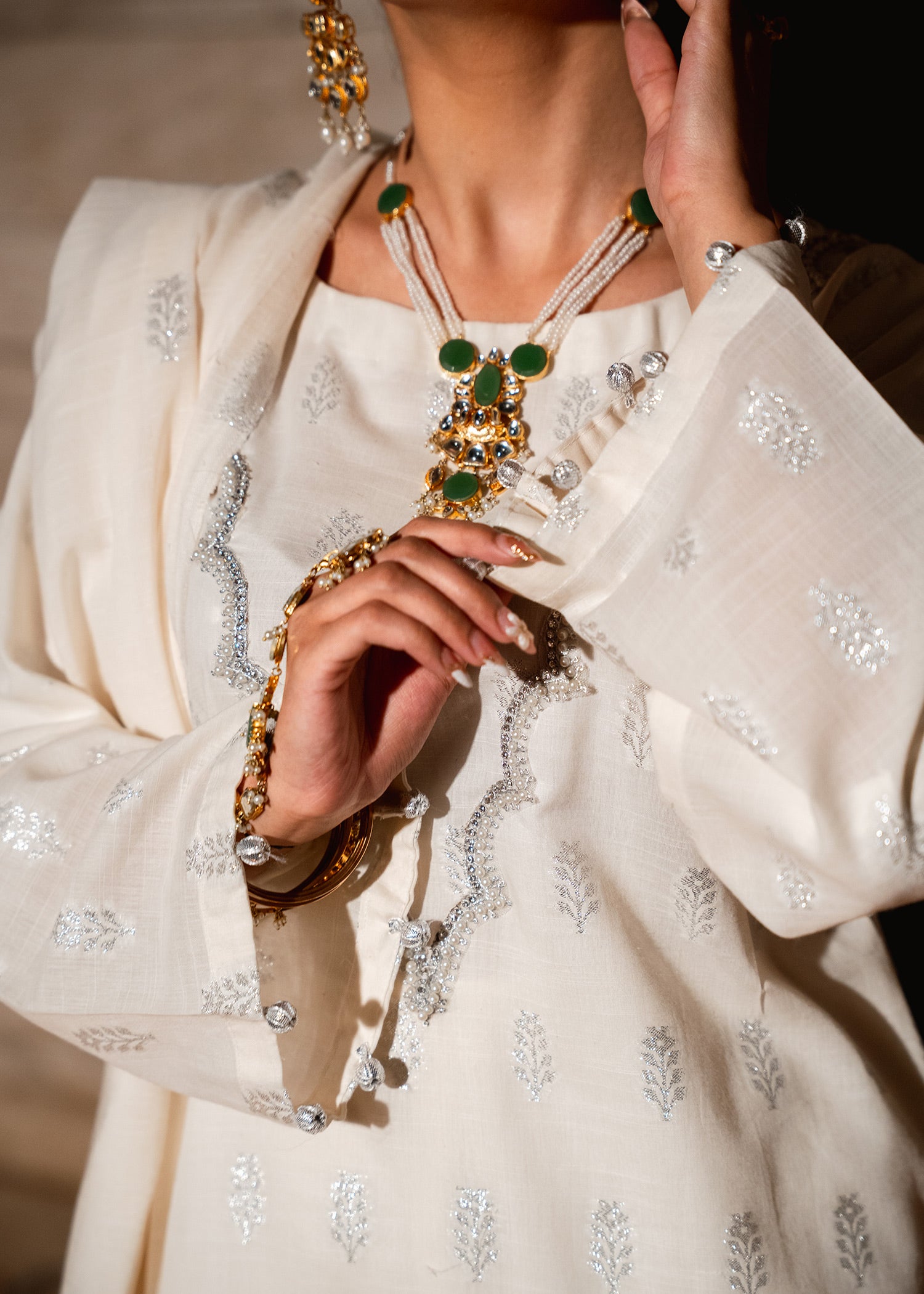 Noor-e-Safa – Silver Embellished Jacquard Three-Piece