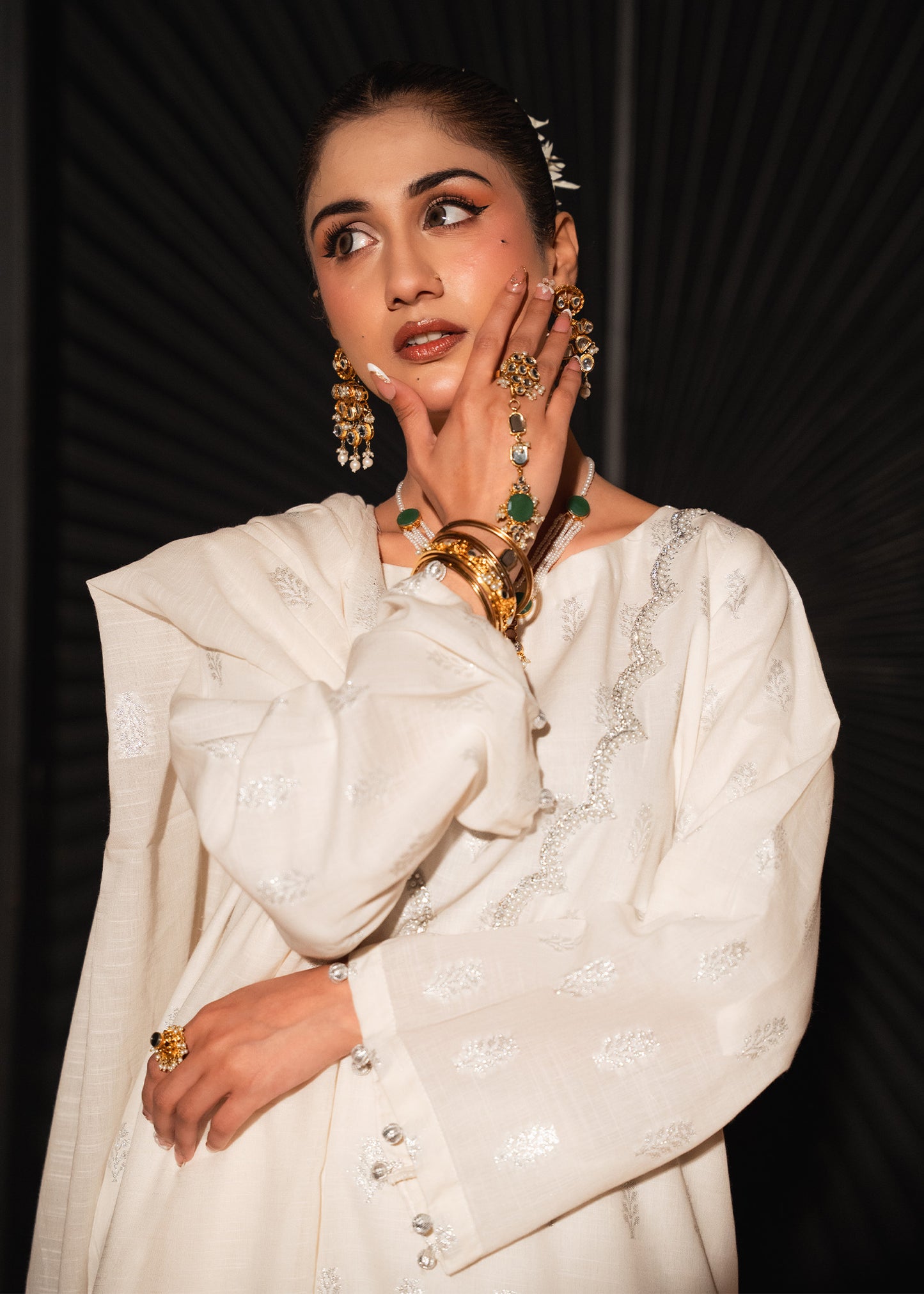 Noor-e-Safa – Silver Embellished Jacquard Three-Piece