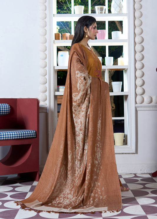 Warm Caramel Jacquard Shawl