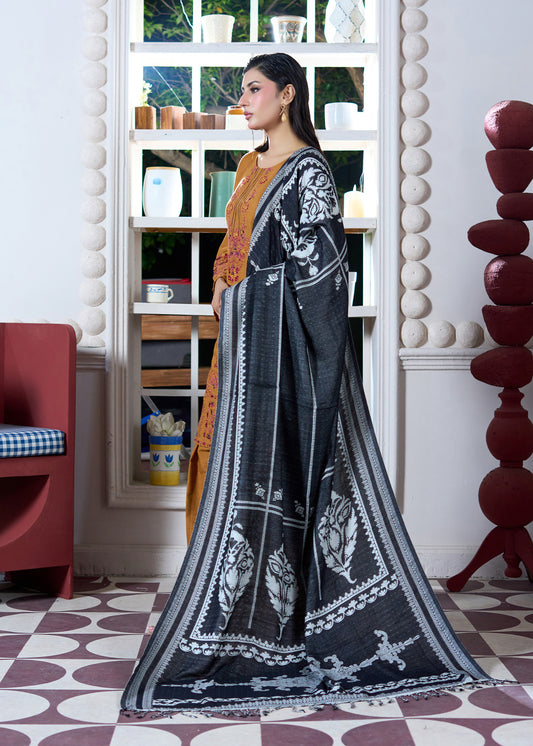 Black Monochrome Baroque Jacquard Shawl